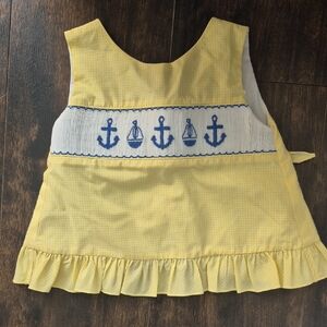 VELANI CLASSICS nautical smocked top 12m Ship + Anchor Embroidered Gingham Tank